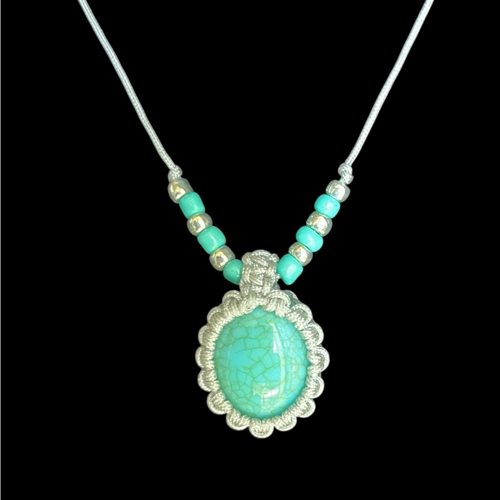 Handmade Turquoise Macrame Statement Necklace – Natural Stone